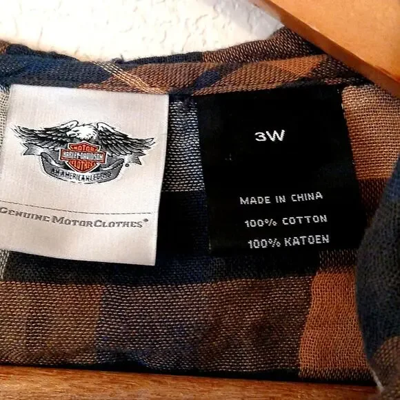 Harley Davidson Button Down Flannel Hoodie With Patches - Picture 2 of 7